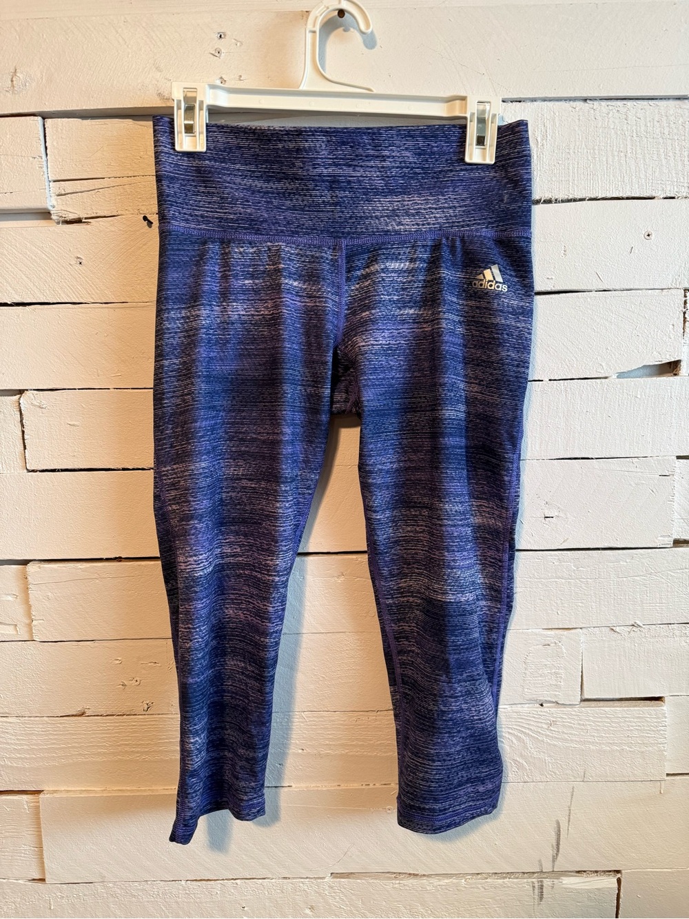 adidas women’s Heathered Navy Capri Leggings with Logo